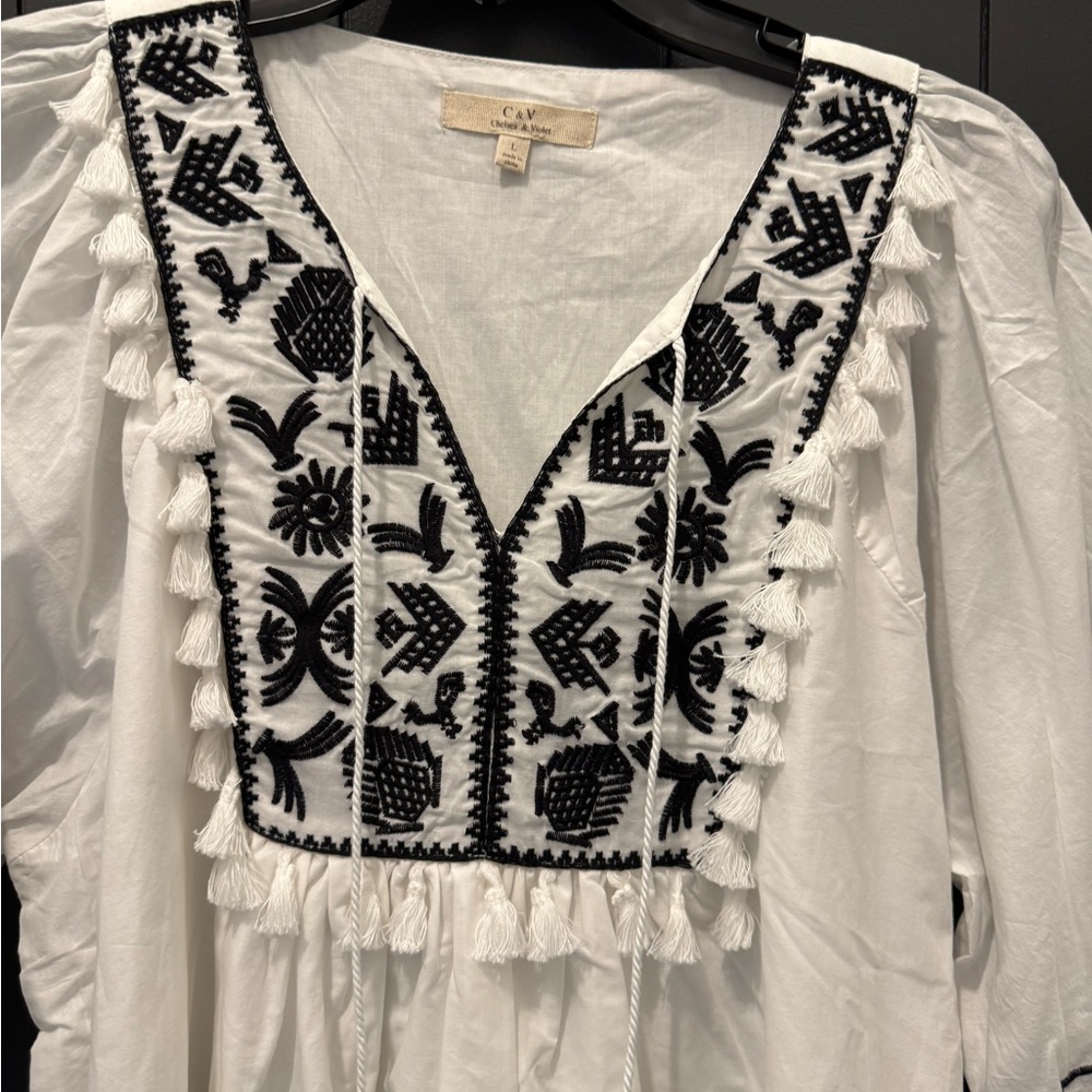 Chelsea & Violet White and Black Ruffled Embellished Dress NWOT